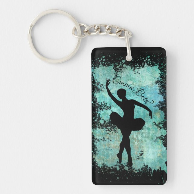 Ballerina Ballet Dancer Silhouette in Blue Key Ring (Front)