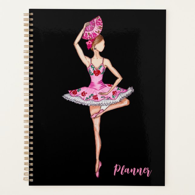 Ballerina ballet dancer with a hand fan  planner (Front)