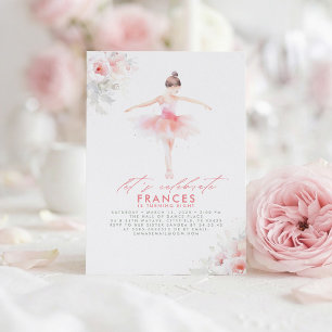 Ballerina Ballet Floral Pink Birthday Party Invitation
