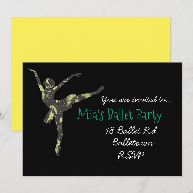 Ballerina ballet girl party invitation (Front/Back)
