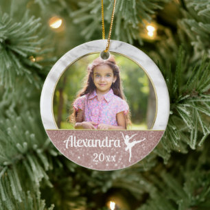 Ballerina Ballet Girls Elegant Pink Glitter Dance  Ceramic Tree Decoration