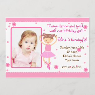 Ballerina Ballet Photo Birthday Party Invitations