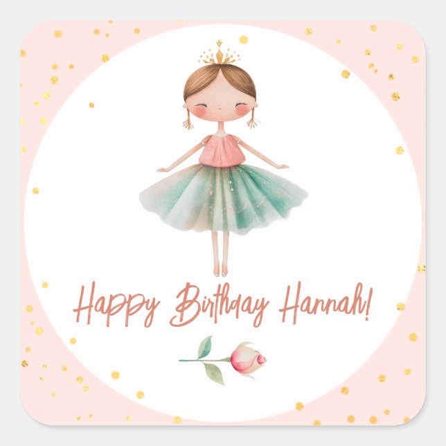 Ballerina Ballet Pink Birthday Square Sticker (Front)