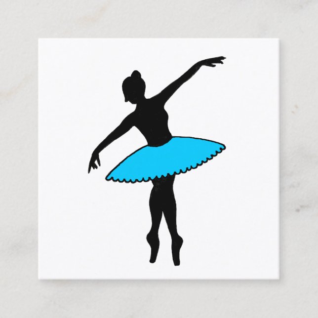 Ballerina Ballet Pointe Blue Tutu Dance Teacher Square Business Card (Front)