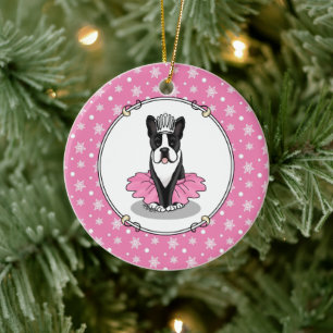 Ballerina Ballet Princess Boston Terrier (black) Ceramic Tree Decoration