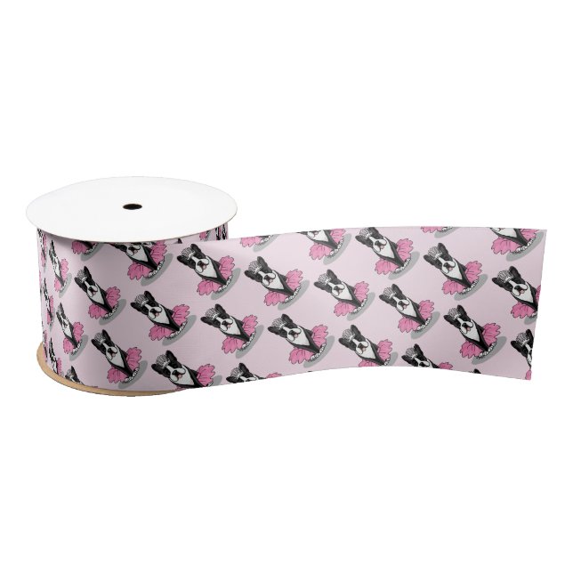 Ballerina Ballet Princess Boston Terrier (black) Satin Ribbon (Spool)