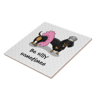 Ballerina Ballet Princess Dachshund (black & tan) Tile