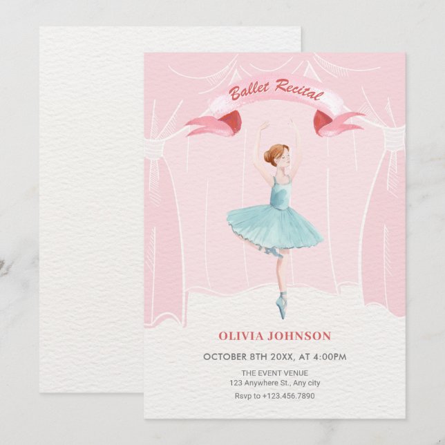 Ballerina ballet recital invitation (Front/Back)