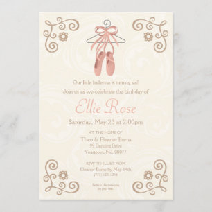 Ballerina Ballet Shoes Girl Birthday Invitation