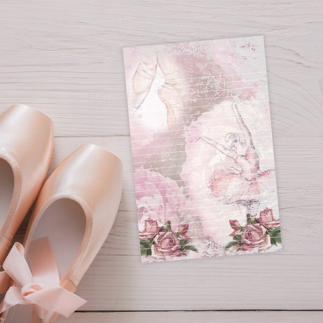 Ballerina Ballet Shoes Pink Roses Lined Stationery (Creator Uploaded)