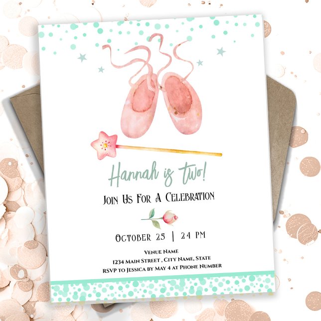 Ballerina Ballet Slippers 2nd Birthday Girl Invitation (Creator Uploaded)