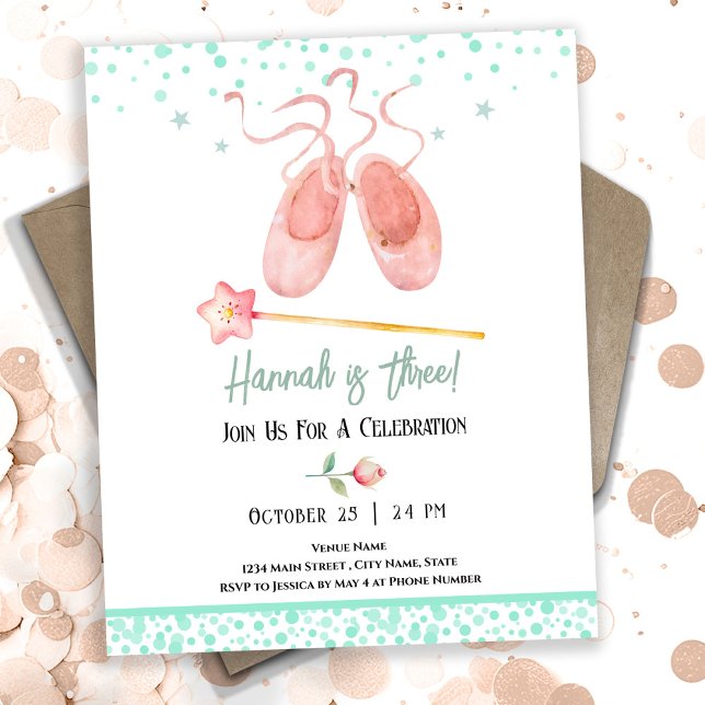 Ballerina Ballet Slippers 3rd Birthday Girl Invitation (Creator Uploaded)