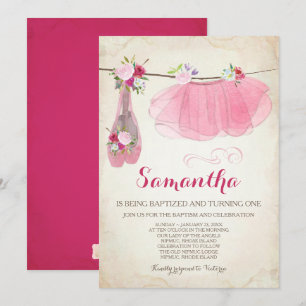 Ballerina Baptism and Birthday Tutu Ballet Shoes Invitation
