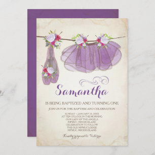 Ballerina Baptism and Birthday Tutu Ballet Shoes Invitation