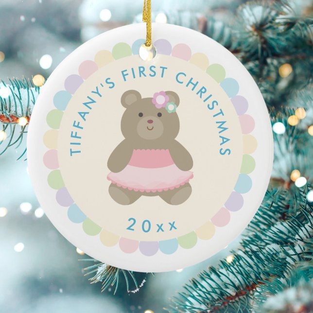 Ballerina Bear | Baby Girl First Christmas Photo Ceramic Tree Decoration (Creator Uploaded)