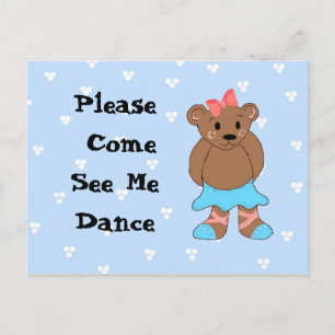 Ballerina Bear Dance Recital Invitation Postcard