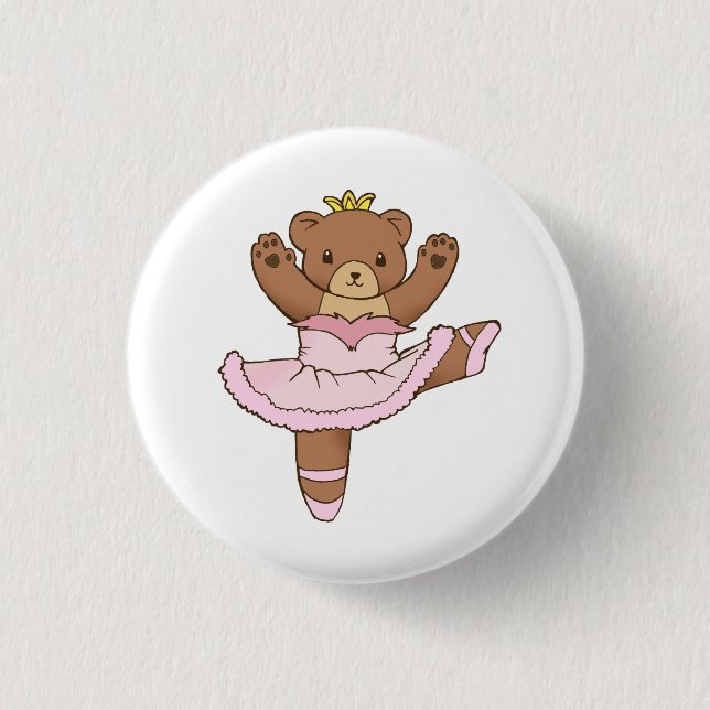 Ballerina Bear in Pink Tutu Button (Front)
