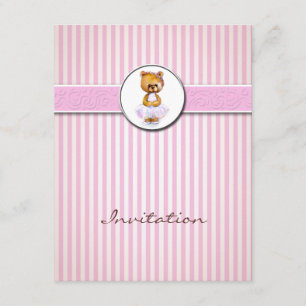 Ballerina Bear Pink Candy Stripe Invitation