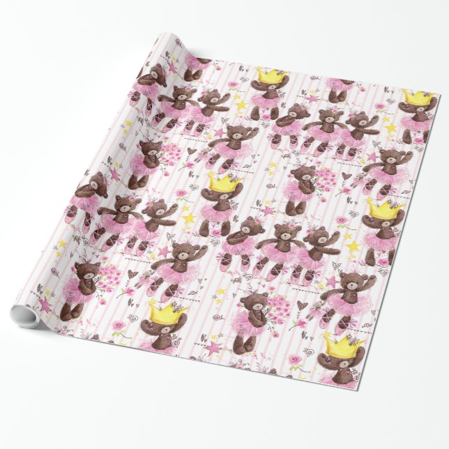 Ballerina Bears Gift Wrap (Unrolled)