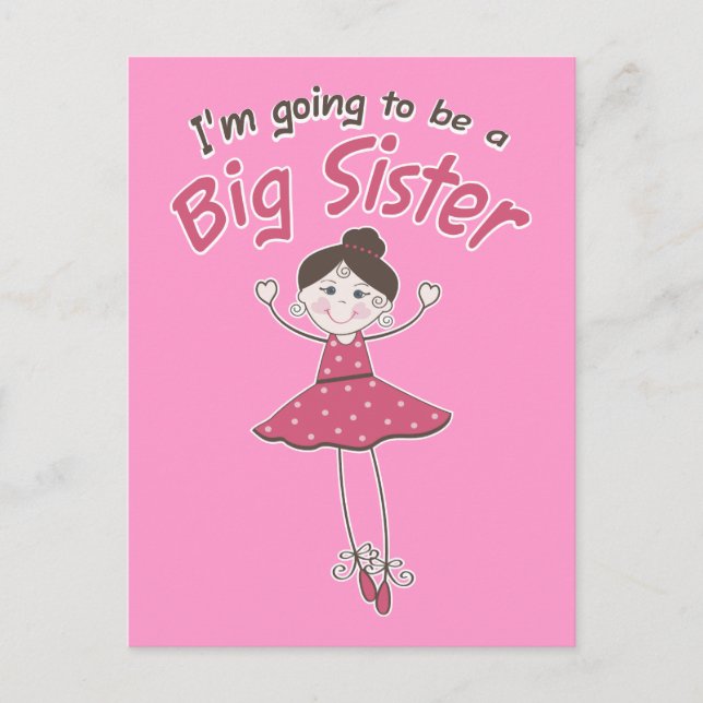 Ballerina Big Sister To Be Announcement Postcard (Front)