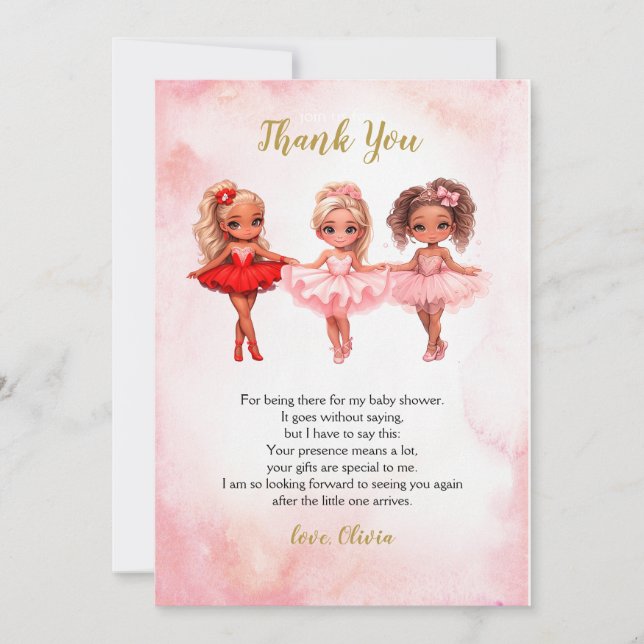 Ballerina Birthday, Ballet Party Thank You Card (Front)