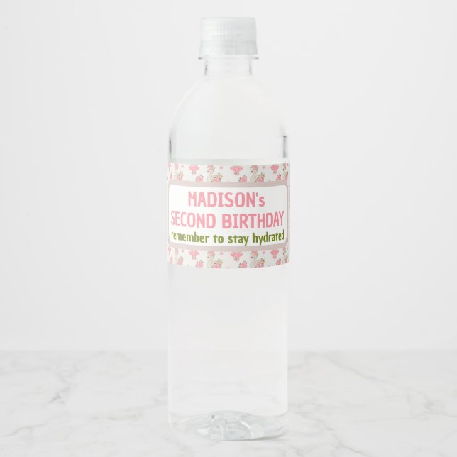 Ballerina birthday cute bunny girl pastel pink water bottle label (Front)