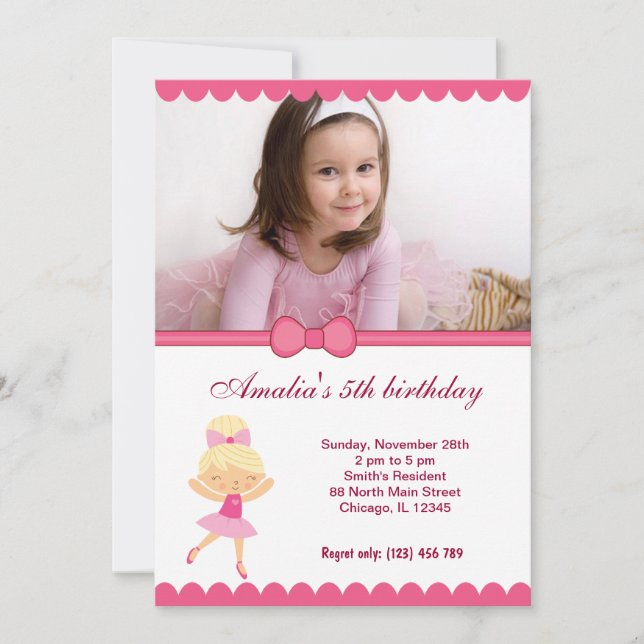 Ballerina Birthday Girl Invitation (Front)