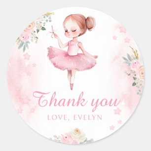 Ballerina birthday girl thank you round stickers
