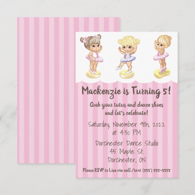 Ballerina Birthday Invitation (Front/Back)