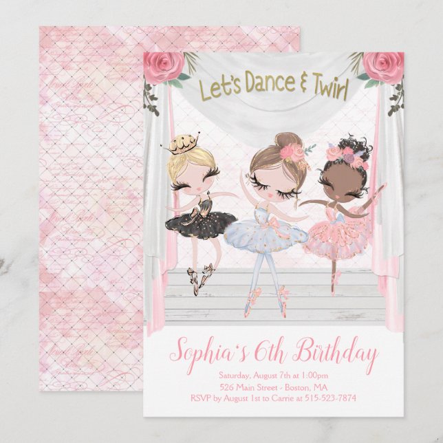 Ballerina Birthday Invitation (Front/Back)