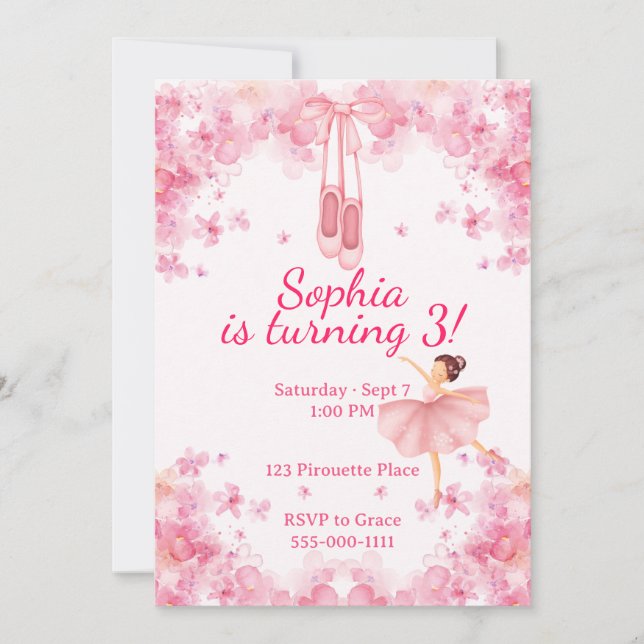 Ballerina Birthday Invitation (Front)