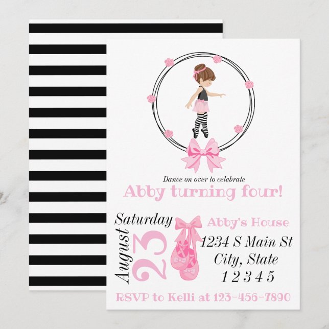 Ballerina Birthday Invitation (Front/Back)