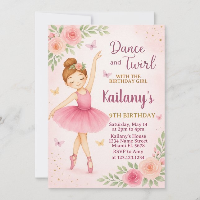 Ballerina Birthday Invitation (Front)