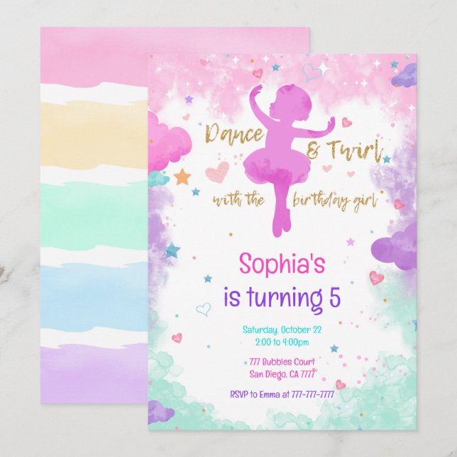 Ballerina Birthday Invitation (Front/Back)