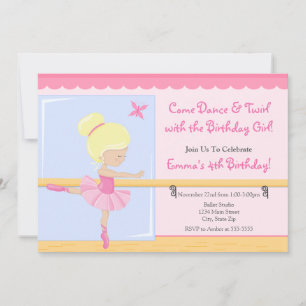 Ballerina Birthday Invitation Blonde 5x7 Card