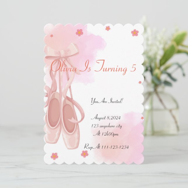 BALLERINA BIRTHDAY INVITATION FOR GIRLS (Standing Front)