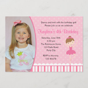 Ballerina Birthday Invitations with Photo (Pink)