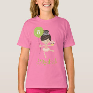 Ballerina Birthday Kids Ringer T-Shirt Brunette