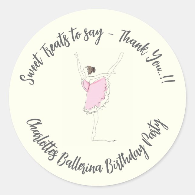Ballerina Birthday Party - Favour Bag  Classic Round Sticker (Front)
