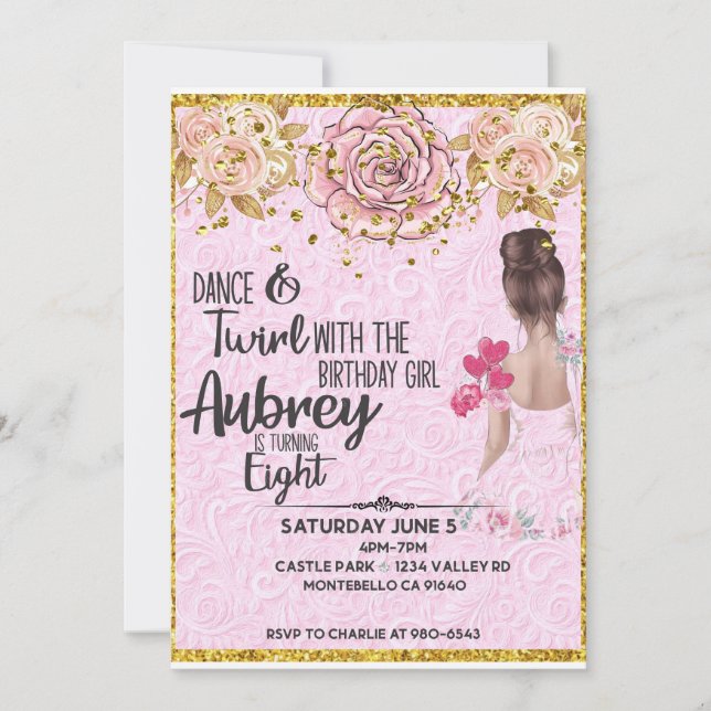 Ballerina birthday party invitation (Front)