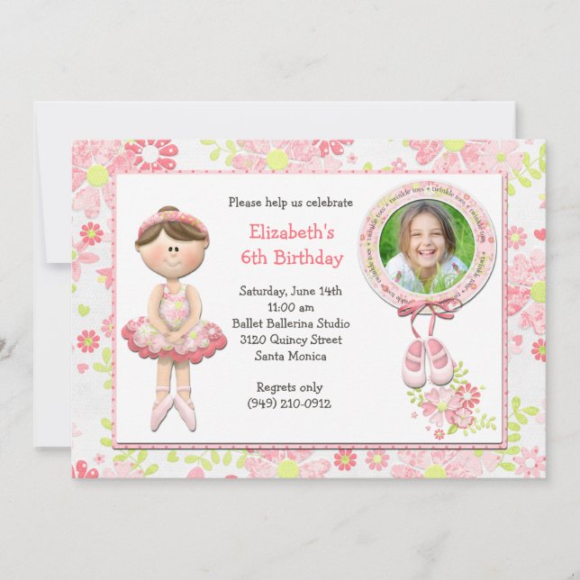 Ballerina Birthday Party Invitation (Front)