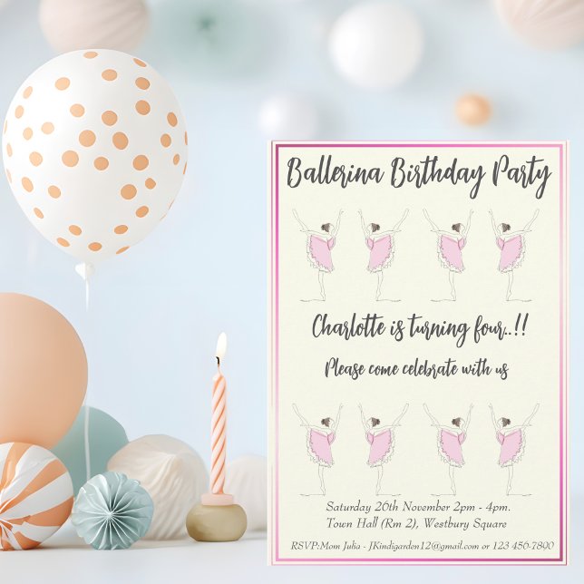 Ballerina Birthday Party Invitation (Ballerina Birthday)