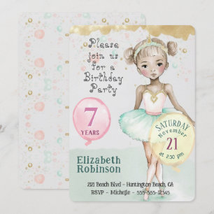  Ballerina Birthday Party Invitation