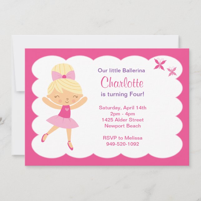 Ballerina Birthday Party Invitation (Front)