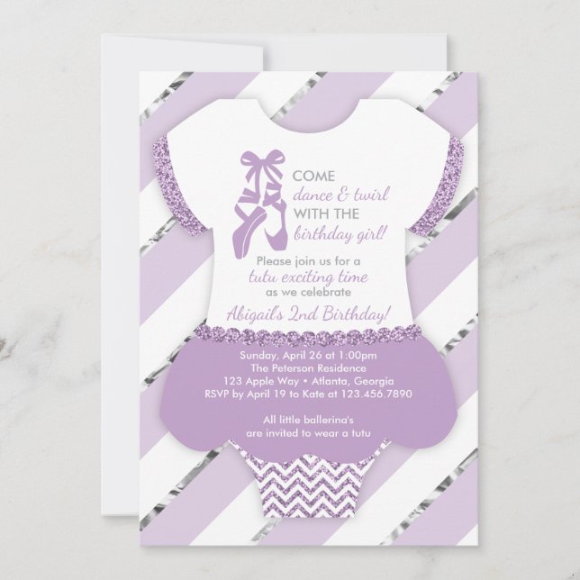 Ballerina Birthday Party Invitation, Tutu, Purple Invitation (Front)