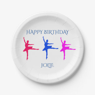 Ballerina birthday party paper plates with name.