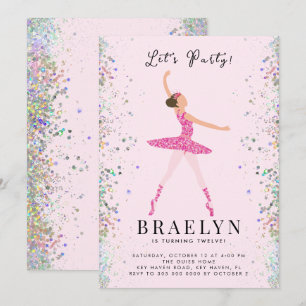 Ballerina Birthday Party Pink Glitter Design Invitation