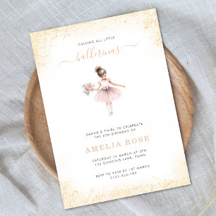 Ballerina Birthday Party Pink Gold Girl Floral  Invitation