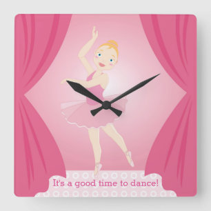 Ballerina birthday party square wall clock