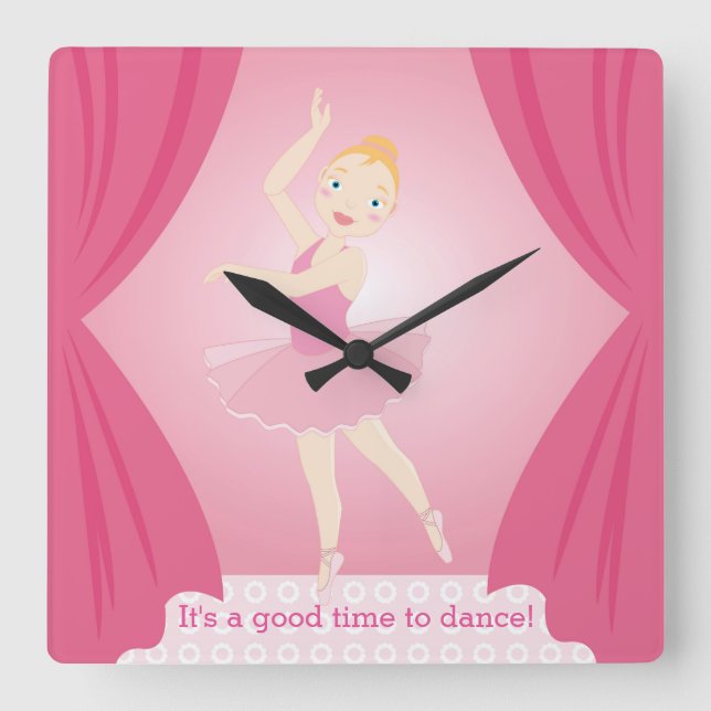 Ballerina birthday party square wall clock (Front)